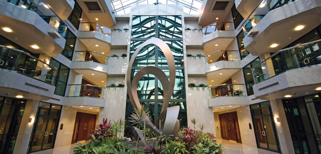 Curving metal sculpture in foyer or 1250 Medical Plaza